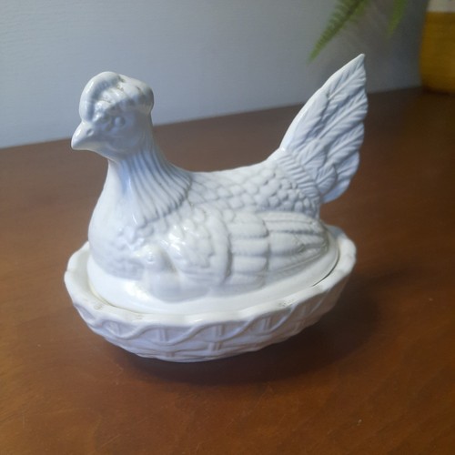 Vtg white glazed hen - vtg,