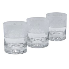 Milford Animo Glass 3pc Frosted Dragonfly Whiskey Tumblers Set Hand Etched In UK