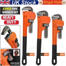 3PCS HEAVY DUTY STILSON MONKEY PIPE WRENCH SET Adjustable Plumbers 10" 14" 18"