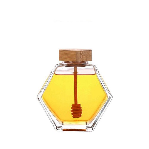 Hexagonal glass honey bottle - glass,