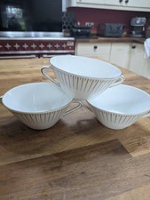 3 Seltmann Weiden Bavaria "Monika" Bone China Soup Bowls, 1950/60s, White/Gold