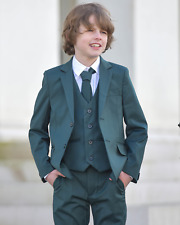 Boys Suits Dark Green Suit Formal Wedding PageBoy Party Prom 5pc Suit