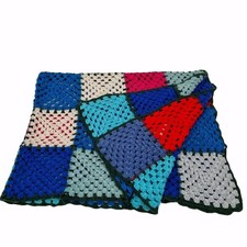 Handmade Crochet Wool Blanket Throw Multicoloured 44" x 32"