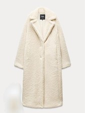 Zara LONG FAUX SHEARLING COAT OYSTER WHITE Size S