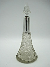VICTORIAN SPIRE CUT GLASS PERFUME BOTTLE. SILVER COLLAR BY WILLIAM DAVIES, B'HM.