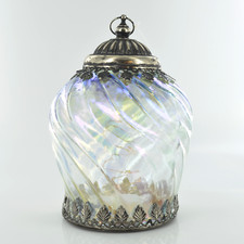 LED Clear Iridescent Moroccan Style Glass Battery Powered Lantern Home Decor 