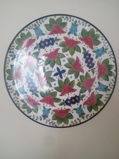 VINTAGE CERAPLAT hand painted floral Spanish majolica pottery wall plate 12"