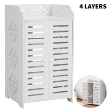 4 Tier White Shoe Storage Cabinet Unit Cupboard Hallway Living Room Shoe Rack UK