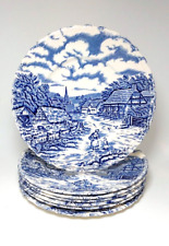 Vintage Myott Fine Staffordshire Ware Rural Scene 7" Side Plates Set of 7.
