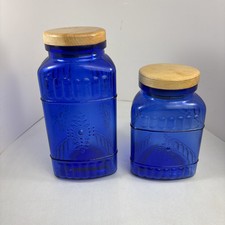 Two Cobalt Blue Glass, Wooden