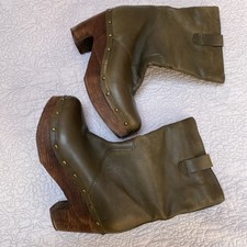 Top Shop Green Leather platform  Clog Boots Size 40