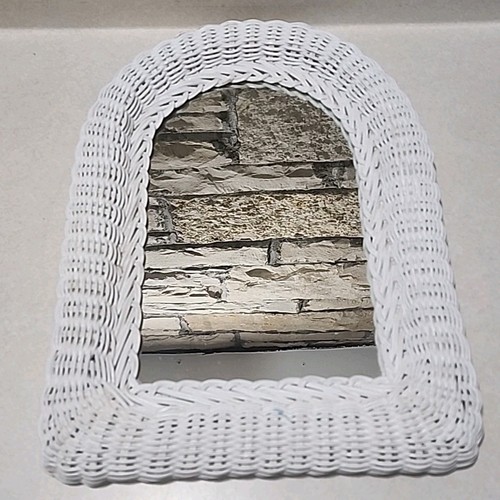 Vtg white wicker mirror - ,