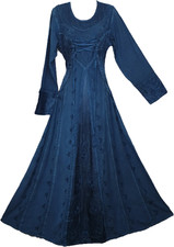 Boho Maxi Dress Winter Festive TURQUOISE Long Sleeve Corset Medieval Embroidered