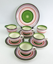 Wade Royal Victoria Pottery 15 Piece Tea Set - Pink & Green Stripe - Vintage