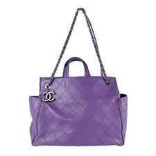 Auth CHANEL Wild Stitch Handbag Shoulder Bag Purple Leather - z7200