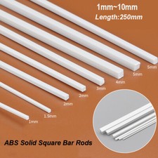 1mm-10mm White ABS Styrene Plastic Strip Tube Bar Rods Square Rod 250mm Length