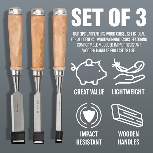 3pc carpenters wood chisel set - carpenters,