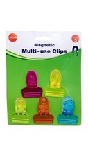 5 X Neon Magnetic Multi Use Clips Fridge Magnets Large Bulldog Clips Notes Memos