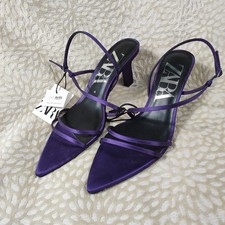 Zara Womens Purple Strappy Heels Satin Size UK 8 Airfit Comfort Midi Heel NWTS