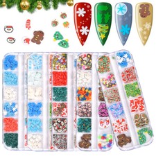 12 Grids Christmas Polymer Clay Santa Claus Snowflakes Slices Nail Decoration