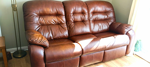 Gplan brown leather seater - gplan, 3-seater