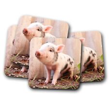 4 Set - Cute Piglet Coaster - Micro Pig Farm Animal Baby Fun Farmer Gift #15589