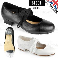 BLOCH TIMESTEP GIRLS TAP DANCING SHOES LADIES KIDS DANCE LOW 1" HEEL BLACK WHITE