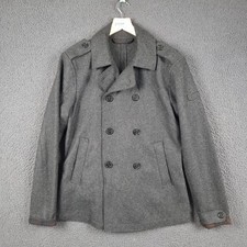 GAS Pea Coat Mens M Medium Grey Wool Double Breasted Unstructured Unlined Jacket