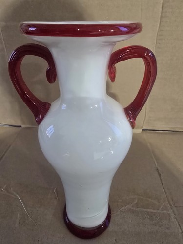 White red art glass vase - vase, hand