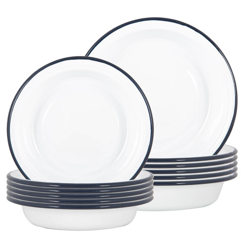 White enamel deep soup plates - white,