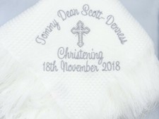 Personalised Embroidered Christening Shawl Baptism Naming Ceremony add name date