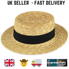 Hawkins Quality Woven  Straw Sun Boater Hat with a Black Band FAST DELIVERY 🚚💨