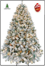 Pre-Lit Snow Flocked Artificial Christmas Tree with White and Multicolor Lights