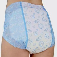 2PC Little for Big Blue Nursery Print Plastic Adult Diapers ABDL Nappies Sampler