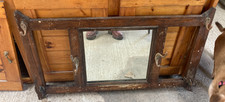 Vintage Antique Brown Wooden Wall Mounted Hall Mirror with Coat Hooks