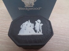 Wedgwood Black Jasper ware 8 sided Mini Trinket Box - Boxed