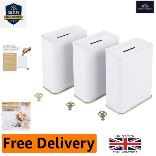 Durable white tin donation box - tin,