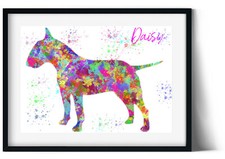 Personalised  colorful  English Bull Terrier silhouette Watercolor A4 size Print