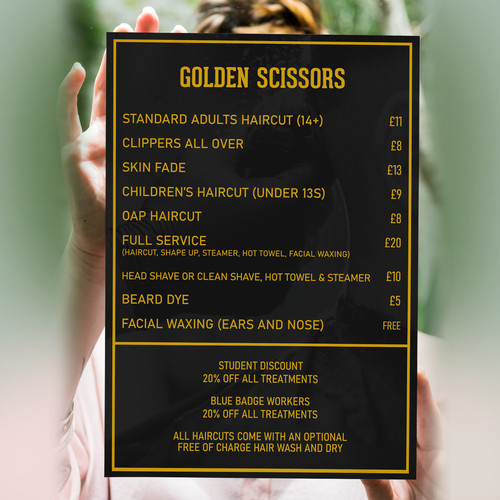 Barber shop price list - shop,