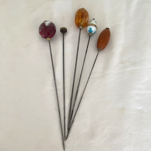 Vintage glass mix bead hatpins - glass/mix,