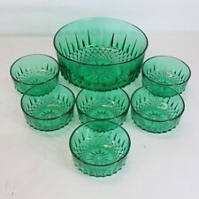 ARCOROC Green Glass Serving Bowl & 6 Dessert Bowl Set Vintage French - EHB