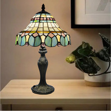 10 inch Vintage Tiffany Style Table Lamp Stained Handmade Glass Shade Multicolor