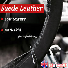 15" Car Steering Wheel Cover DIY Suede Leather Non-slip Sweat-absorbent
