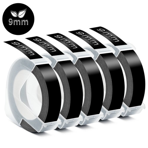 5pk black dymo - black, 9mm