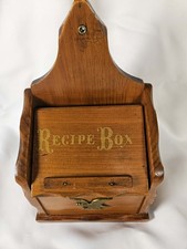 Vtg 60'S Americana Wood Recipe Card Box Wall Mount Or Counter top Brass Eagle