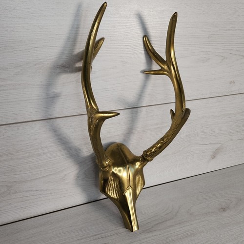 Brass stag antlers head - brass, wall