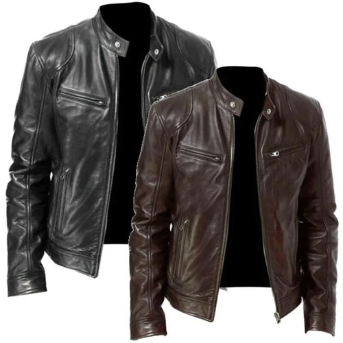 Men faux leather bomber - leather,