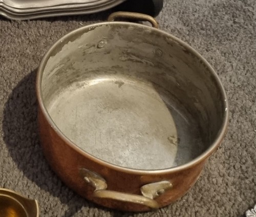 Vintage copper pan with brass - vintage,