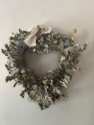 Wicker heart wreath - wicker, white