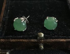 Vintage Style Jewellery Natural Jade Earrings 18K White Gold Plated